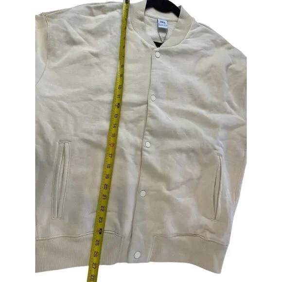 Zara Mens Bomber Jacket L Beige Tan Cotton Stretch Snap Button 3854/338 NWT - Picture 5 of 8